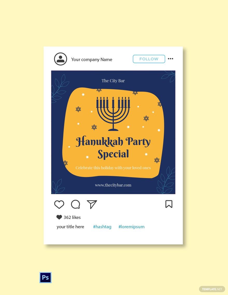 Free Hanukkah Instagram Post Template in PSD