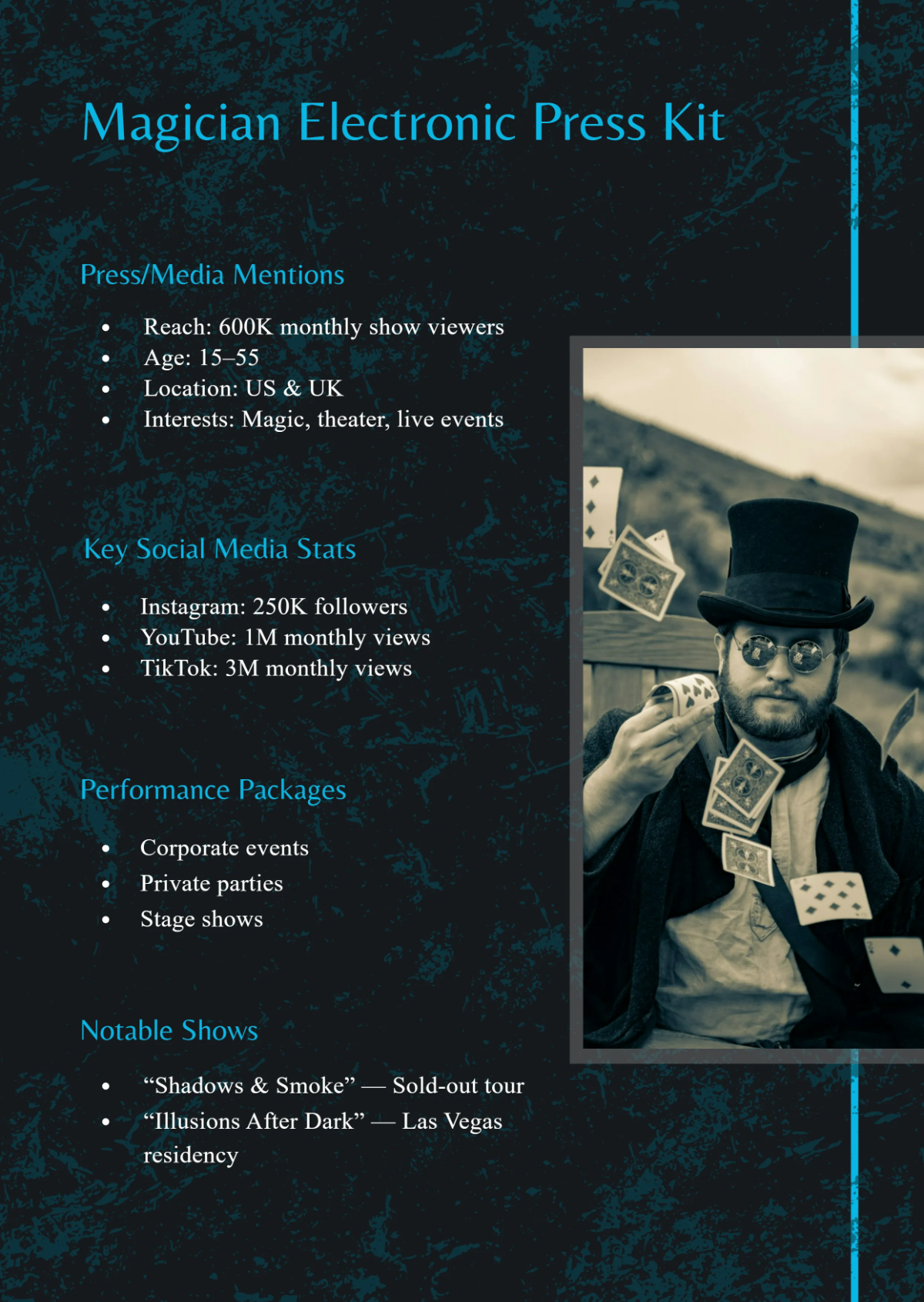 Free Magician Press Kit (EPK) Template to Edit Online