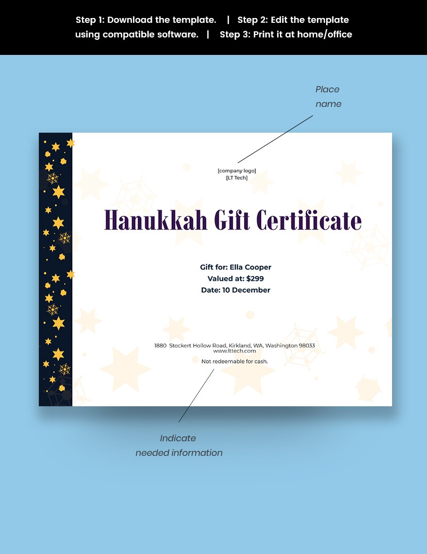 Hanukkah Gift Certificate Template