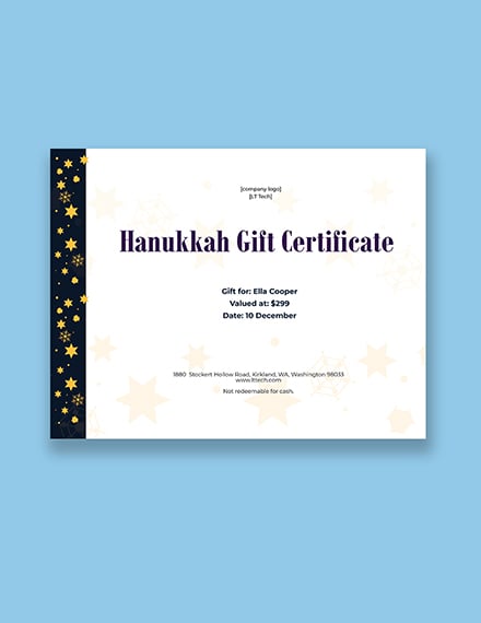 Free Hanukkah Gift Certificate Template - PSD