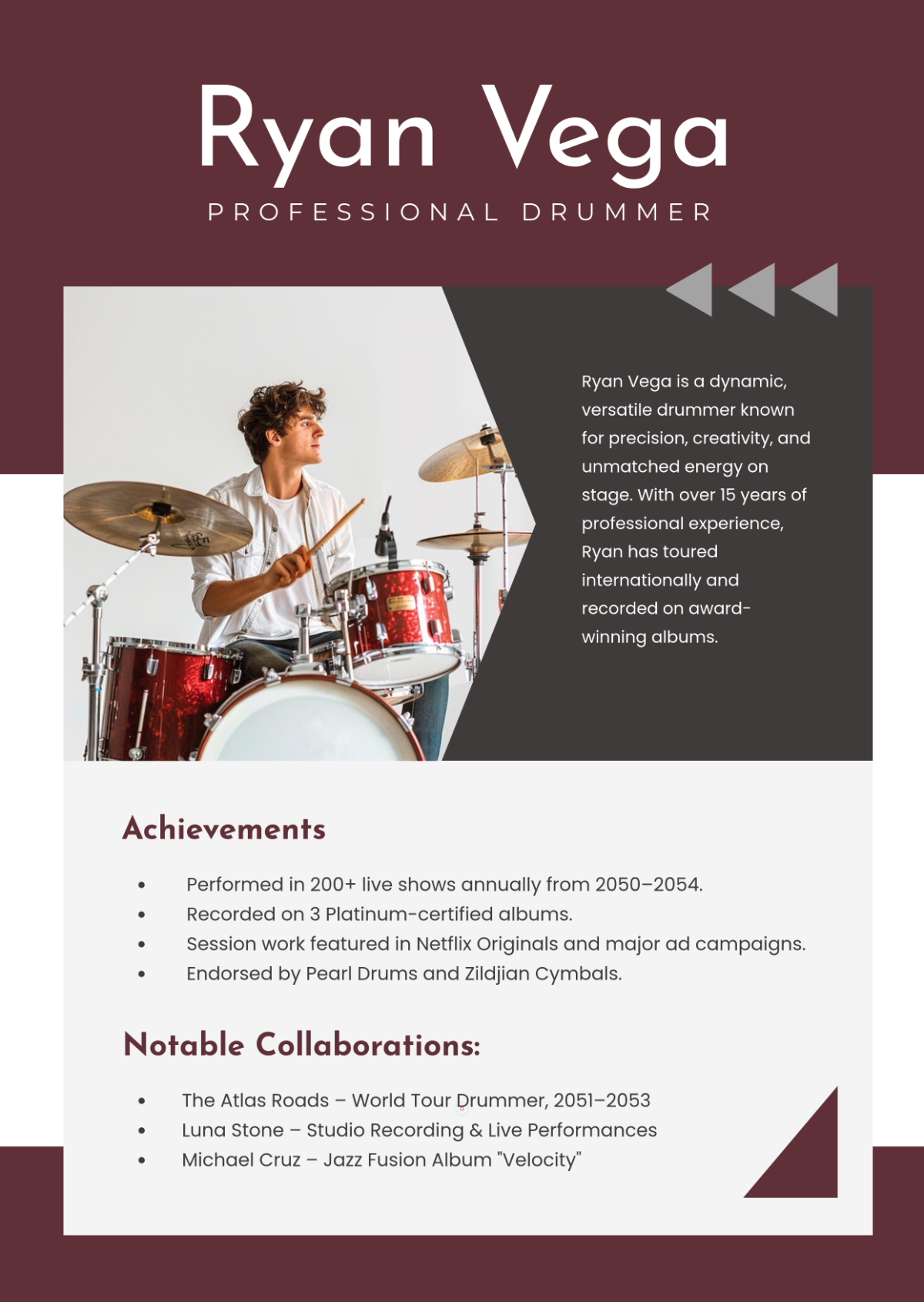 Free Drummer Press Kit (EPK) Template to Edit Online