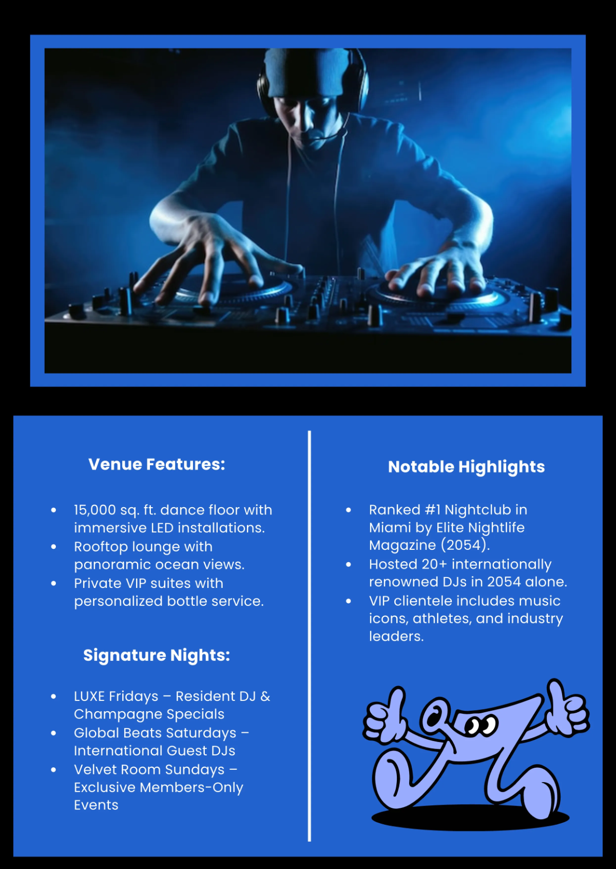 Free Blue Club Press Kit (EPK) Template to Edit Online
