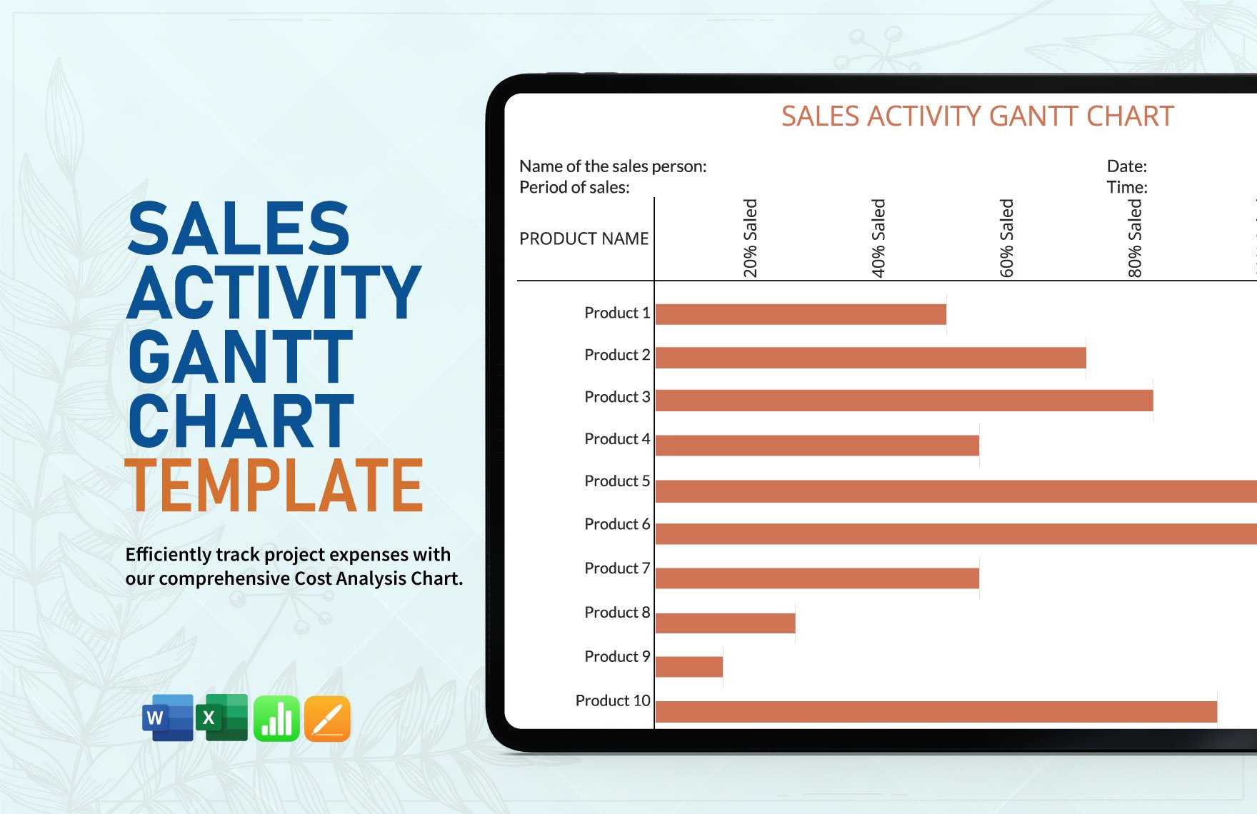 Sales Activity Gantt Chart Template in Word, Excel, Apple Pages, Apple Numbers