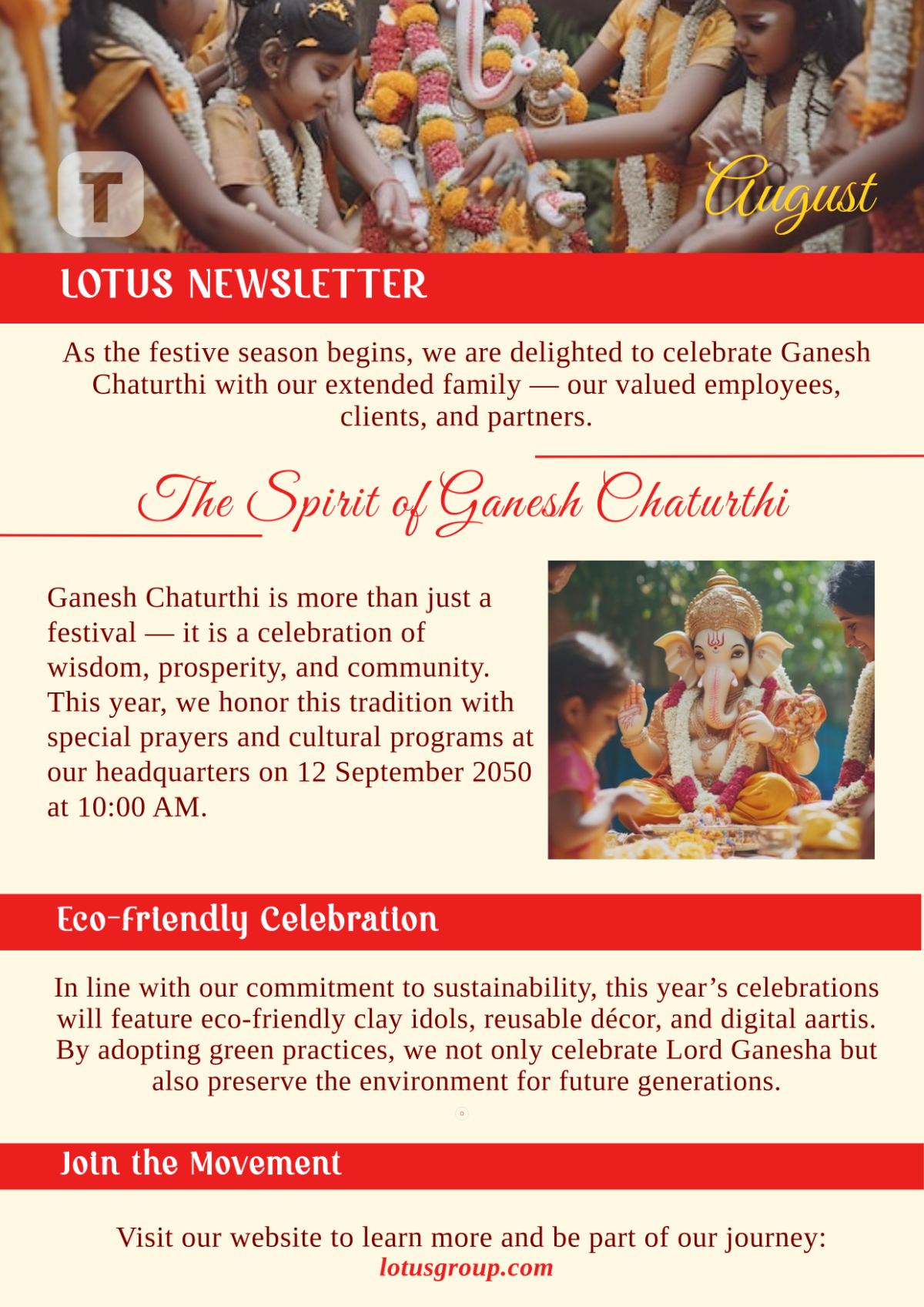 Free Ganesh Chaturthi Email Newsletter Template to Edit Online