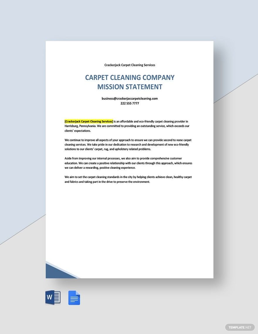 Carpet Cleaning Company Mission Statement Template