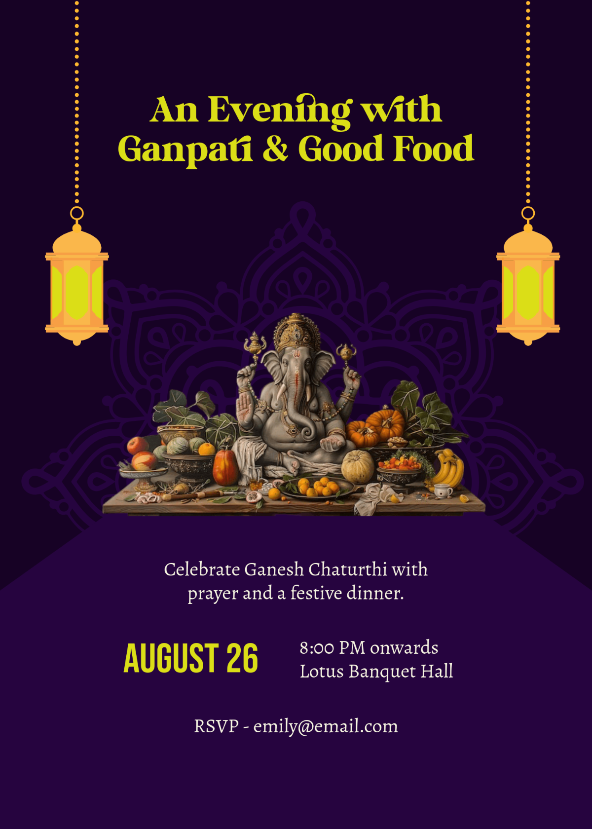 Free Ganesh Chaturthi Dinner Invitation Template to Edit Online