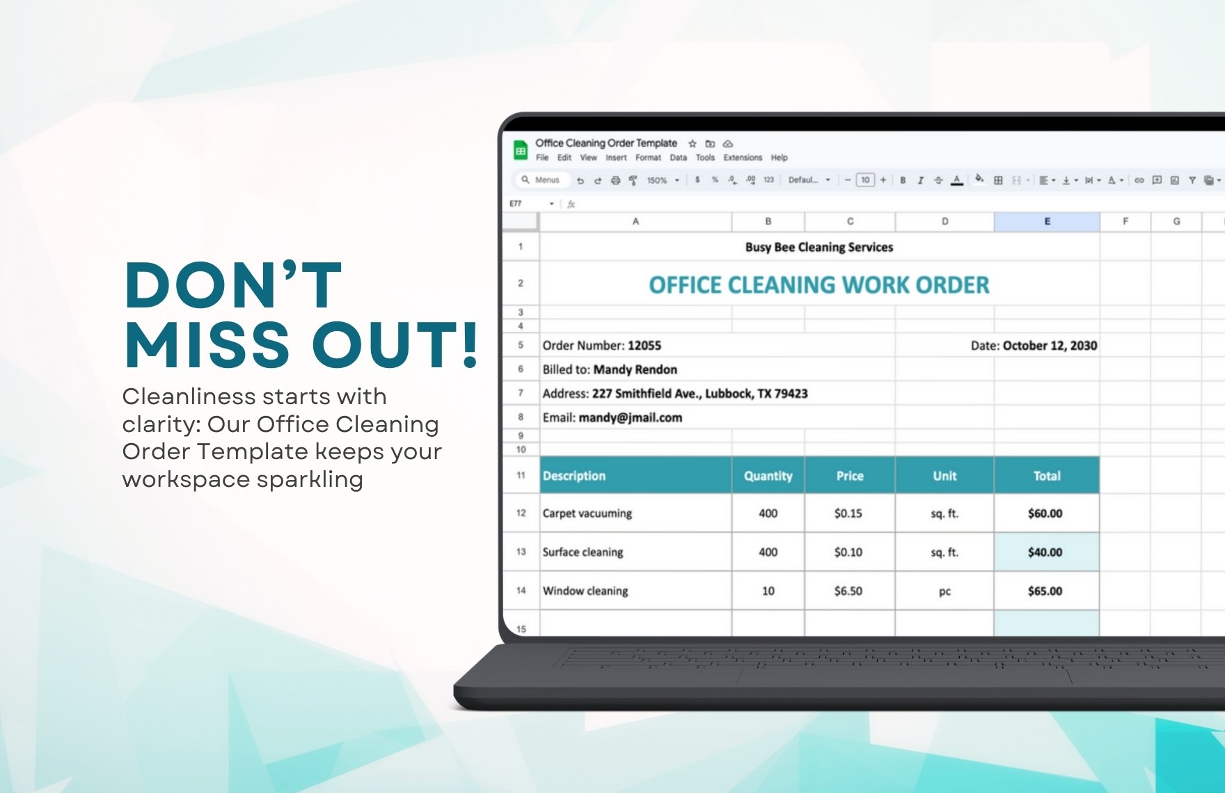 Office Cleaning Order Template