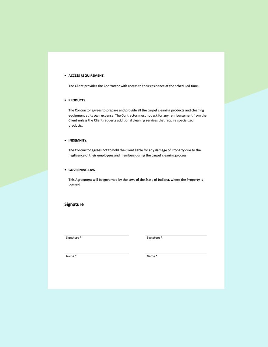 Carpet Cleaning Service Agreement Template