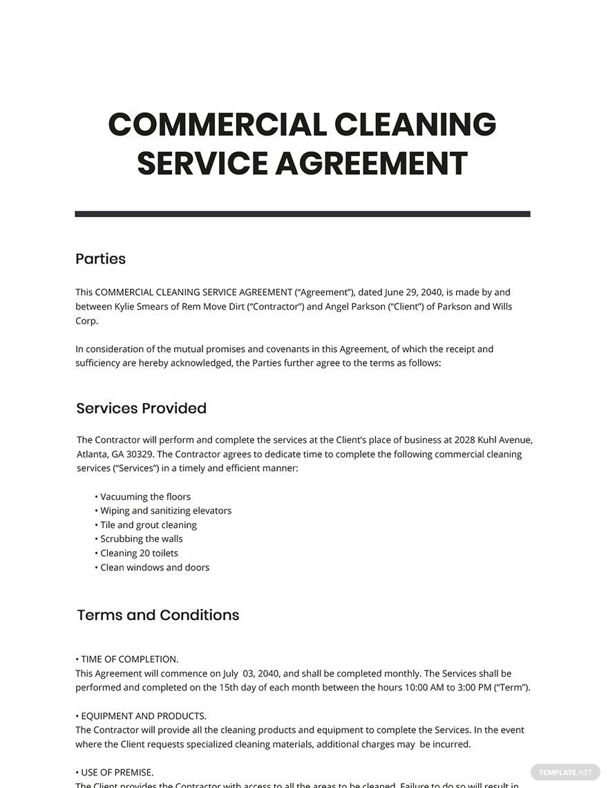 Free Commercial Cleaning Service Agreement Template
