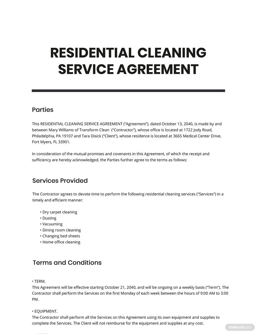Cleaning Service Agreement Template Pdf