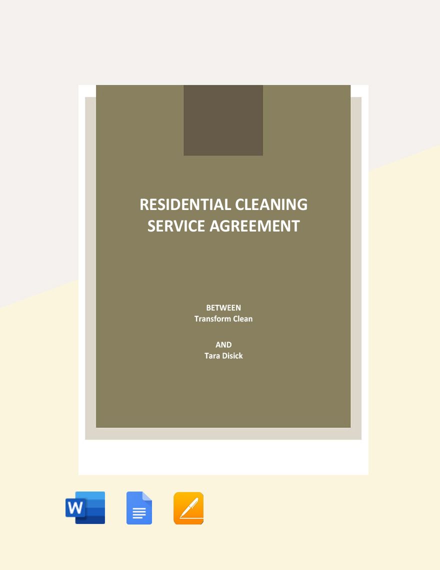 Residential Cleaning Service Agreement Template in Word, Google Docs, PDF, Apple Pages