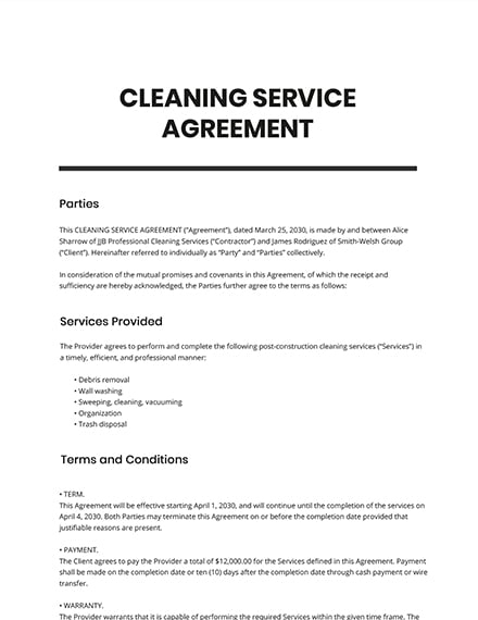 12  Cleaning Services Agreement Templates Free Downloads Template net