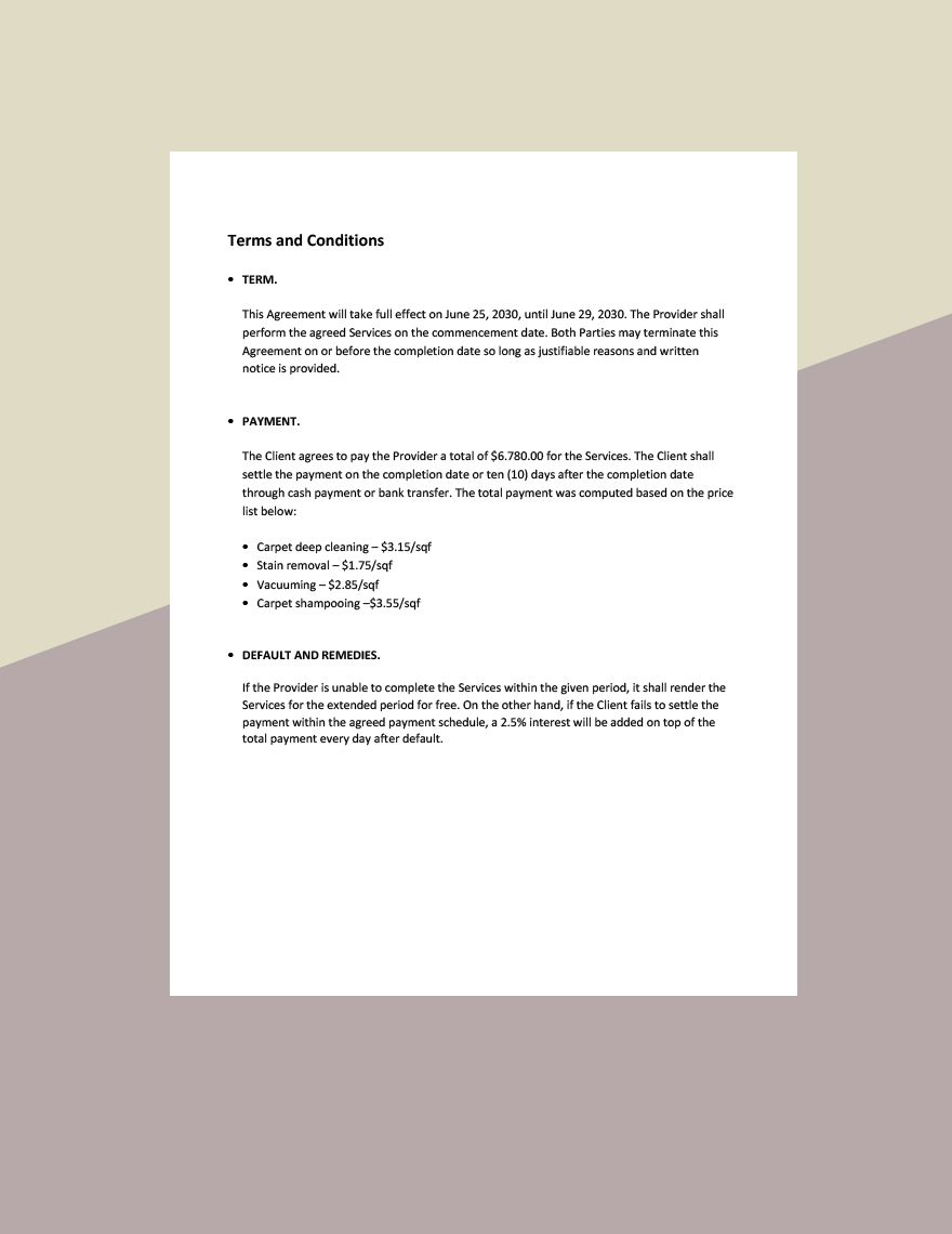 Professional Cleaning Service Agreement Template