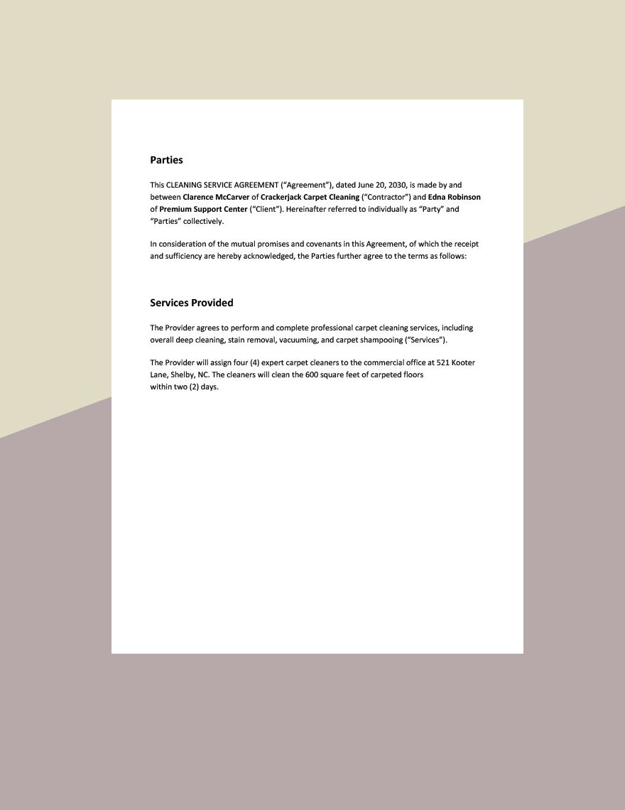 Professional Cleaning Service Agreement Template