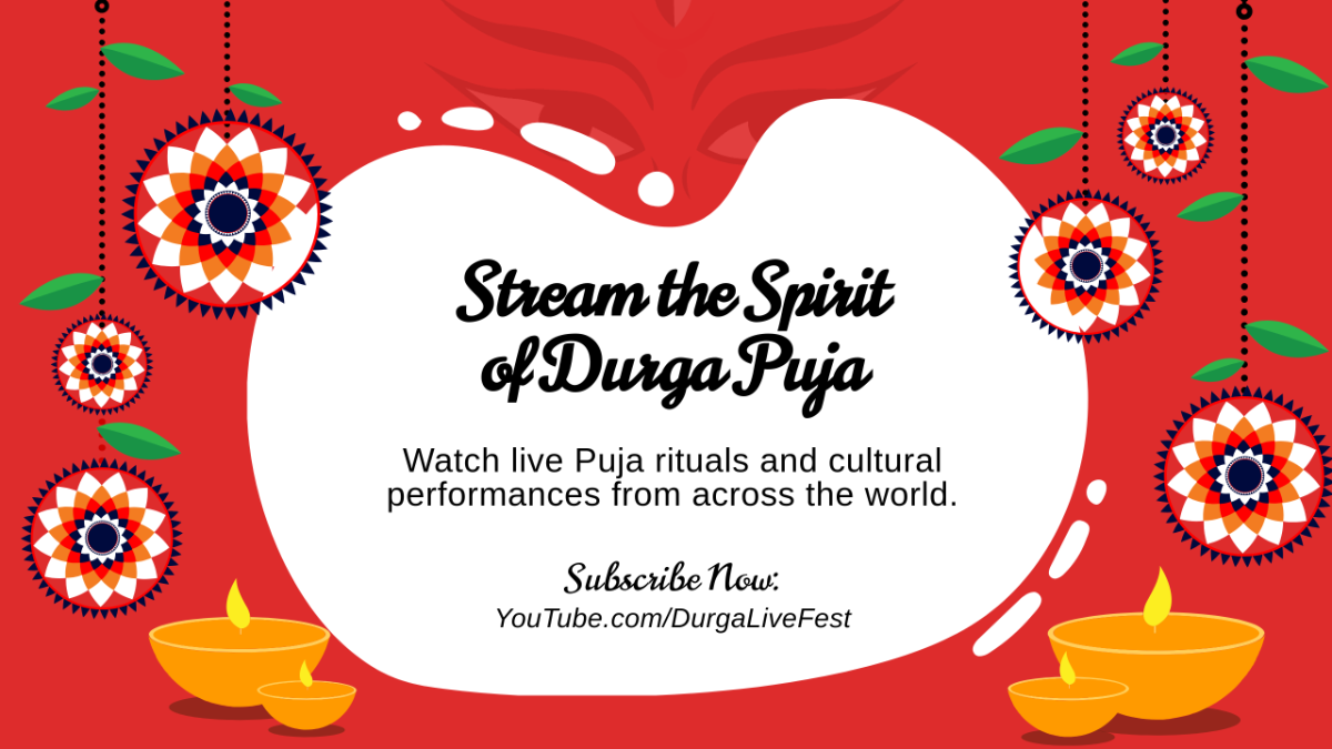 Free Red Durga Puja YouTube Banner Template to Edit Online