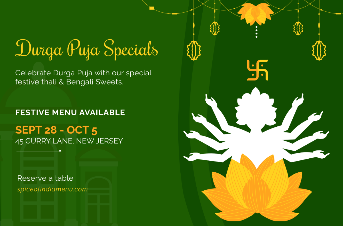 Free Durga Puja Restaurant Banner Template to Edit Online