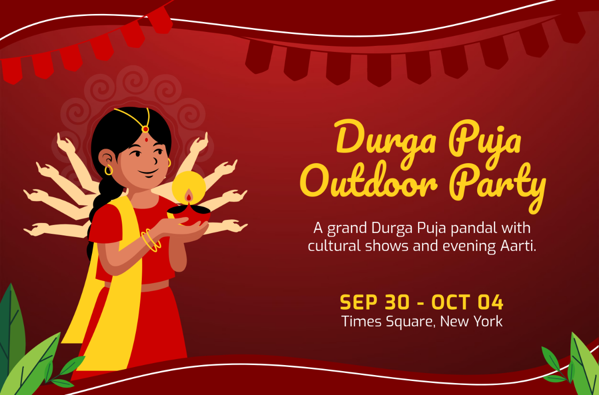 Free Aesthetic Durga Puja Outdoor Banner Template to Edit Online