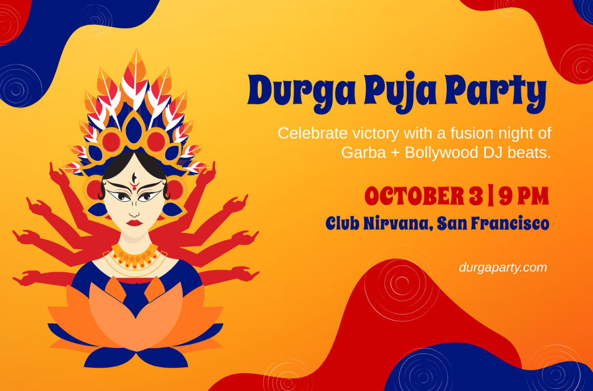 Free Durga Puja Party Banner Template to Edit Online