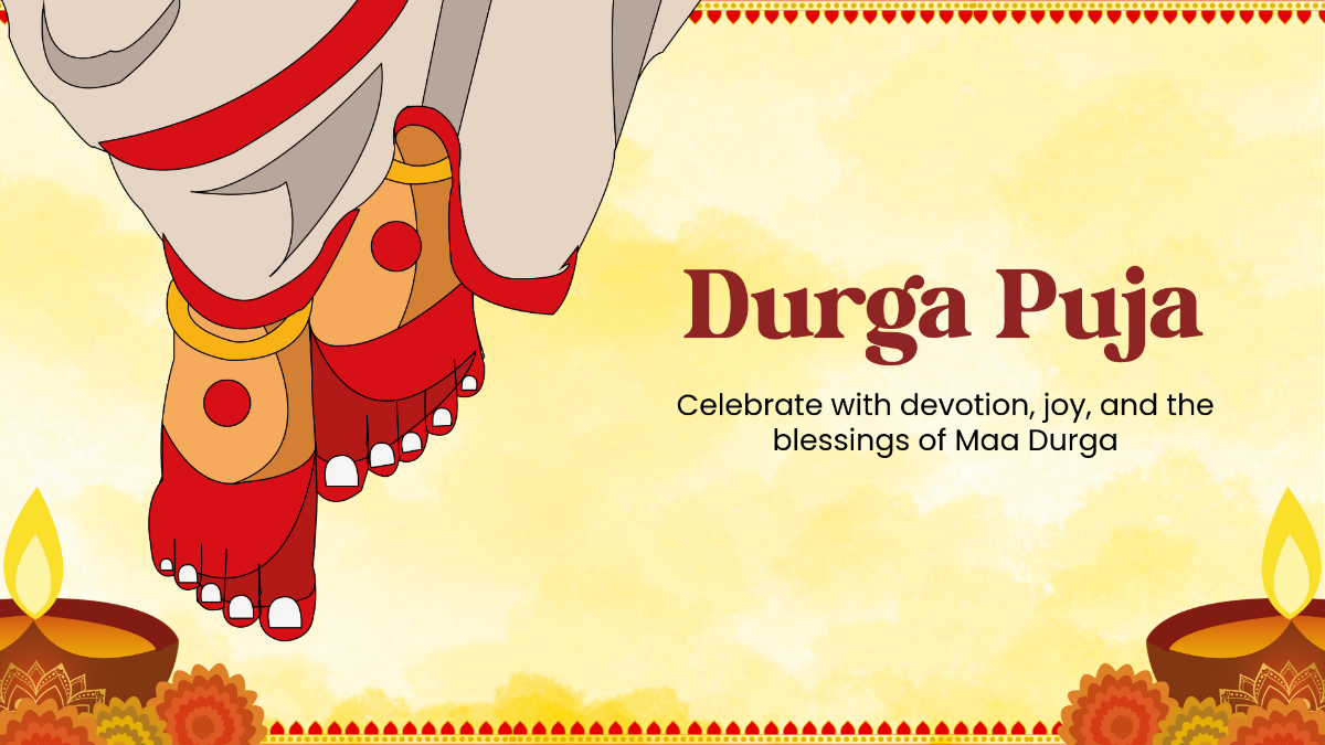 Free Yellow Durga Puja Background Page Template to Edit Online