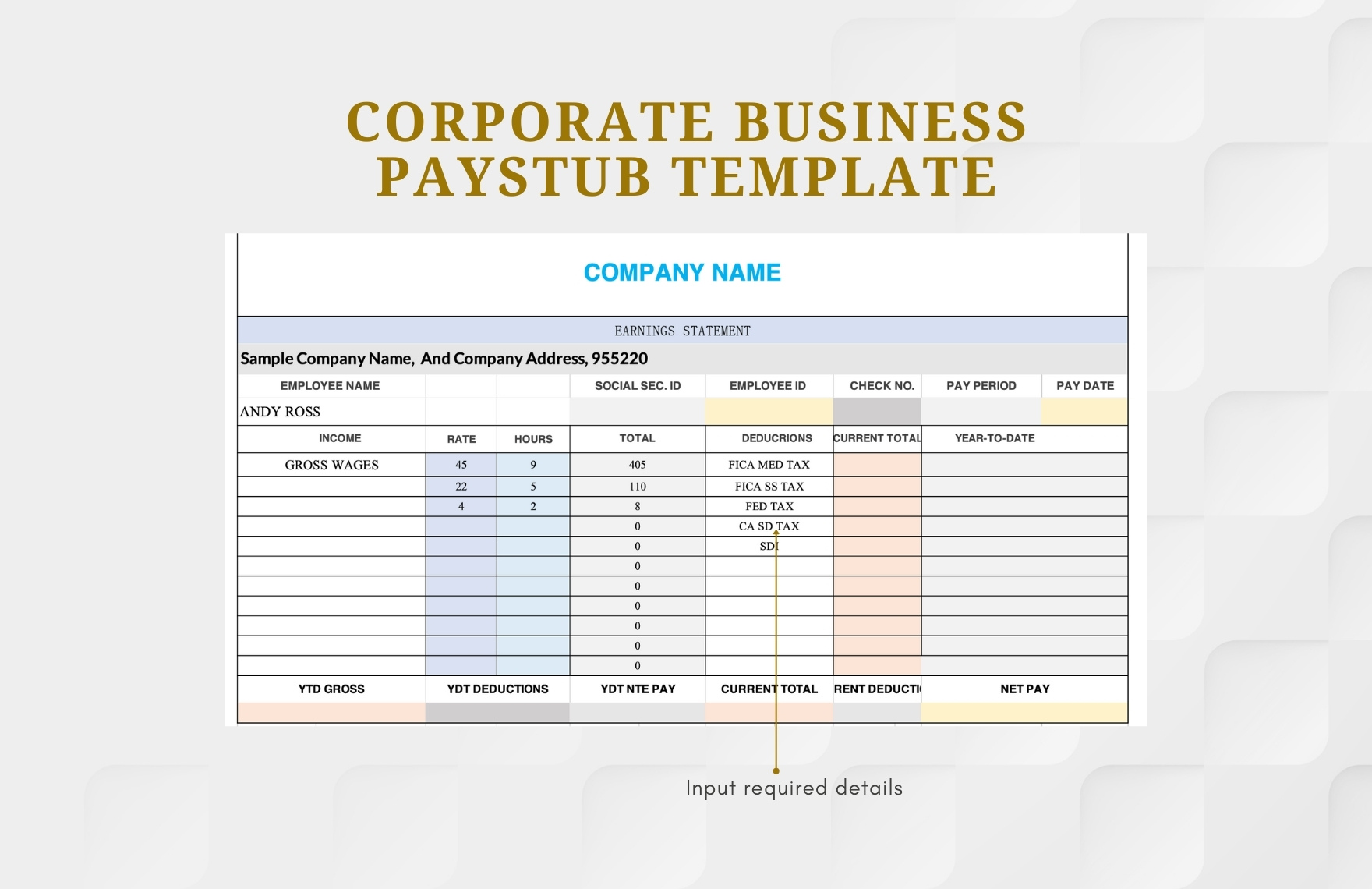 Corporate Business Pay Stub Template