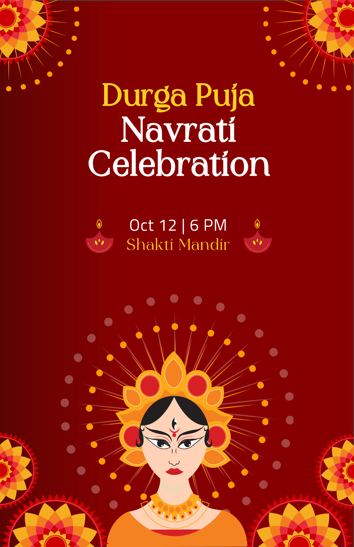 Free Red Navrati Durga Puja Template to Edit Online