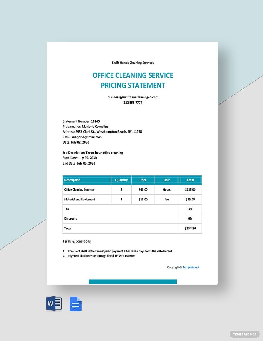 Free Sample Cleaning Service Statement Template