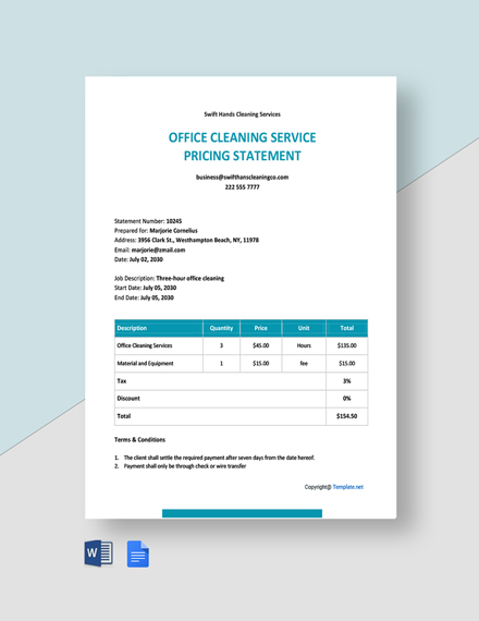 cleaning service profit and loss statement Template - Word | Google Docs