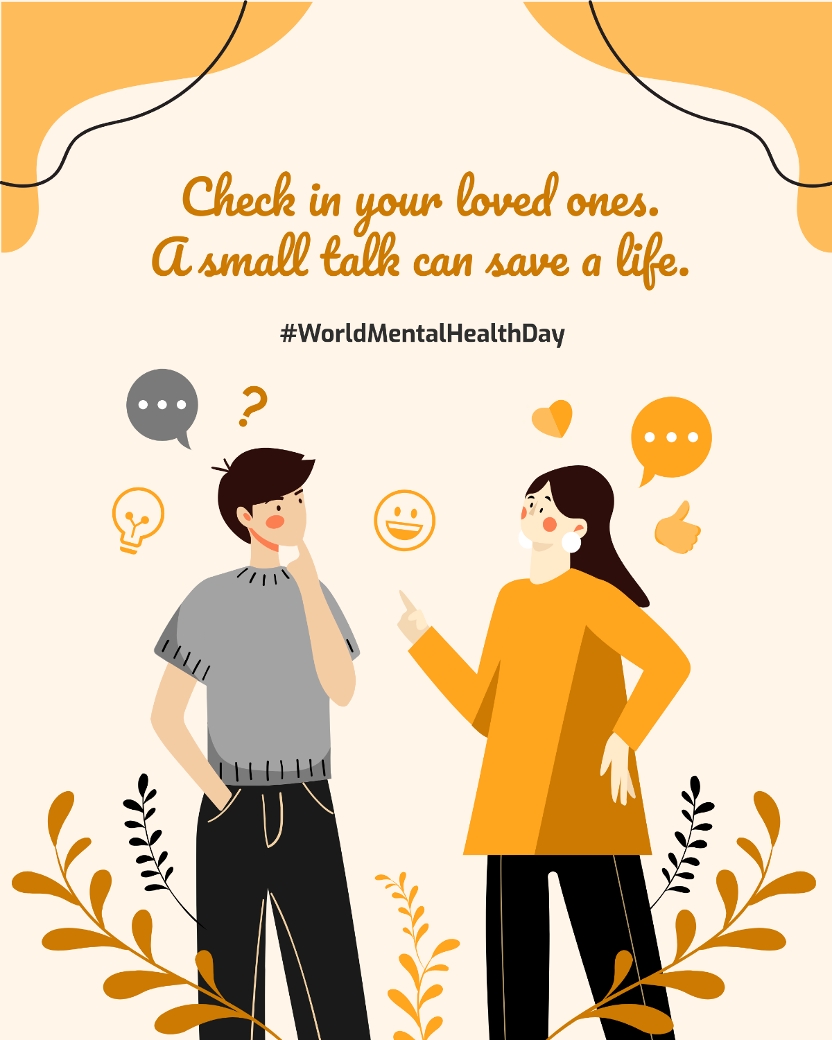 Free Yellow World Mental Health Day Instagram Post Template to Edit Online