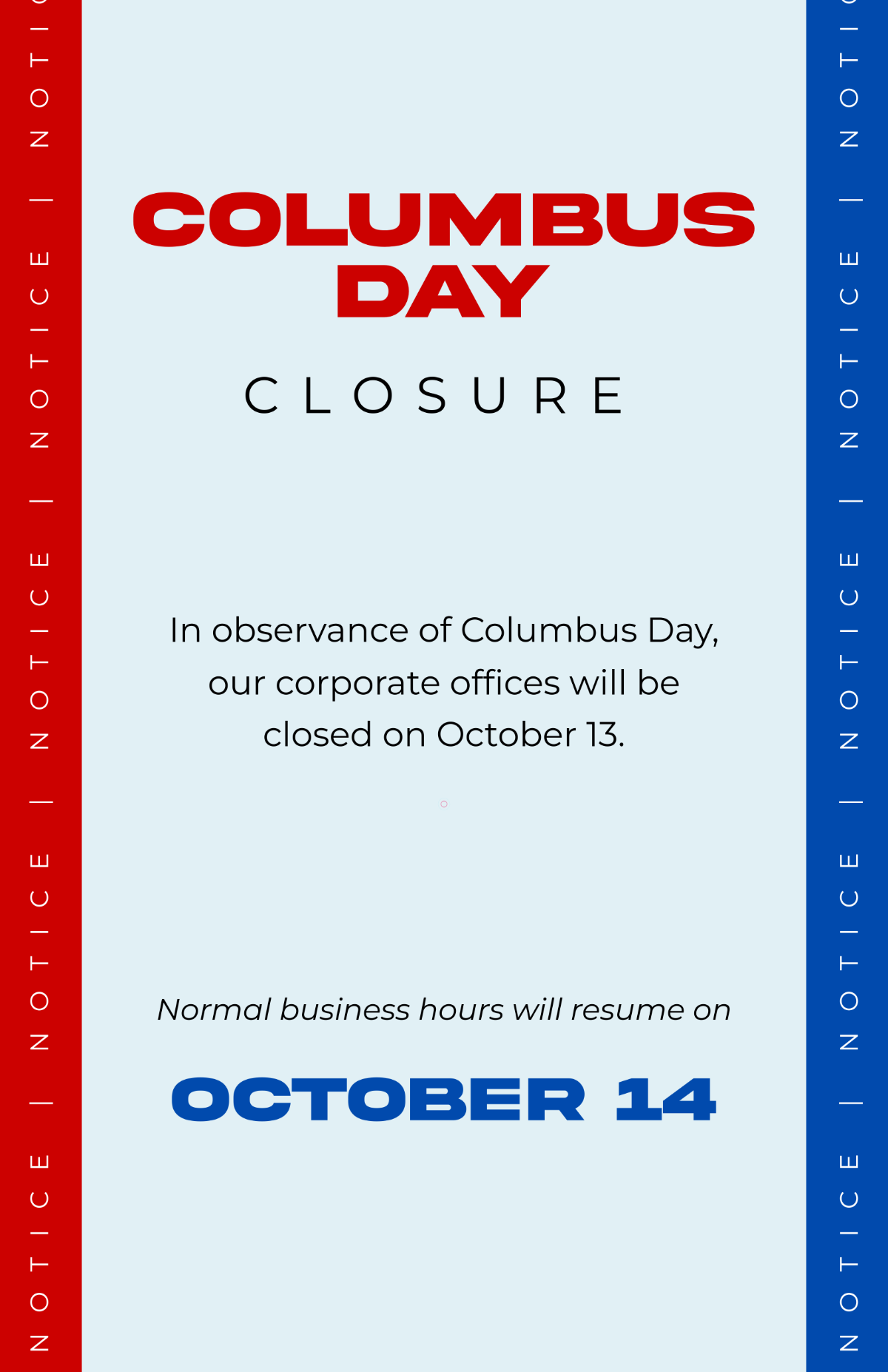 Free Professional Columbus Day Notice Template to Edit Online