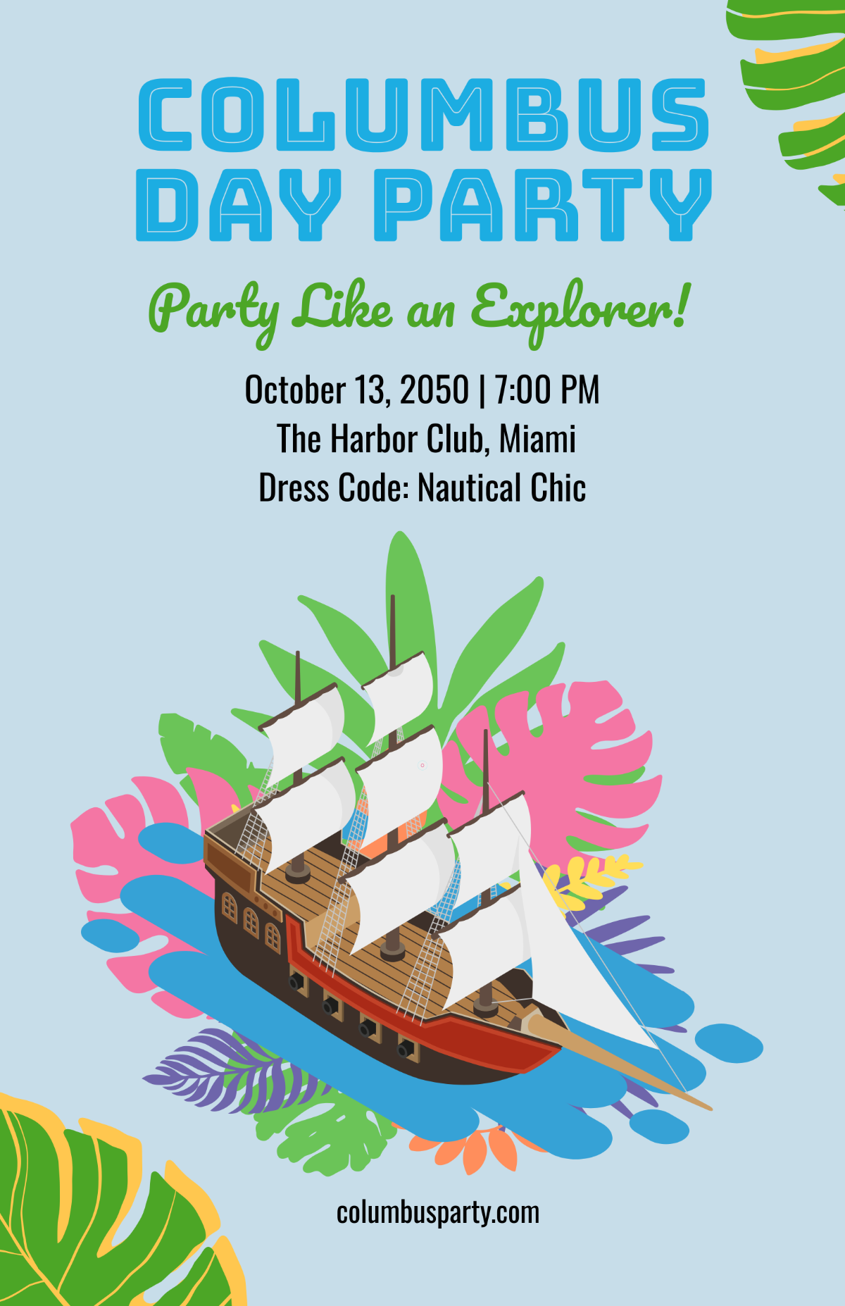 Free Colorful Columbus Day Party Template to Edit Online