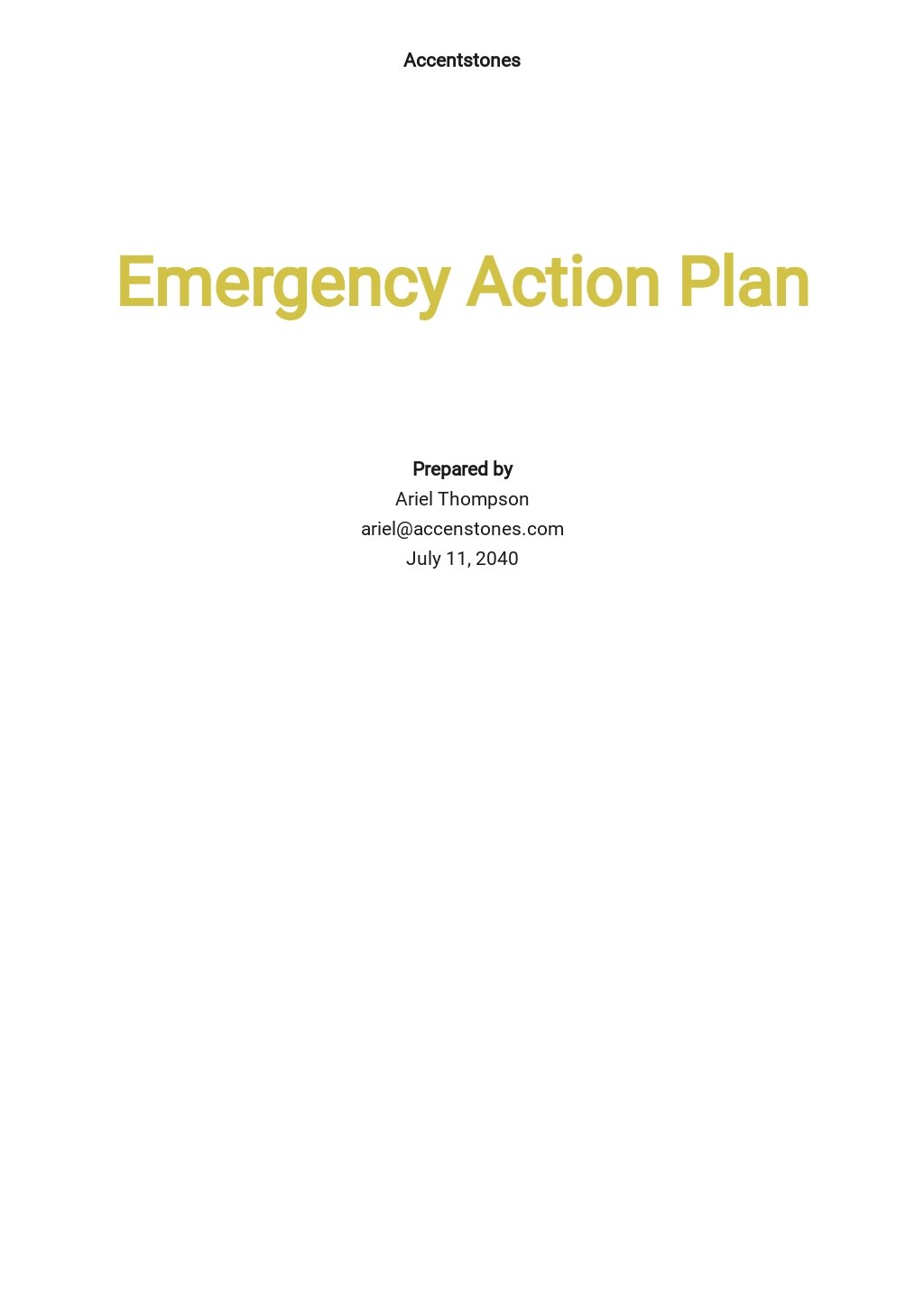 Church Emergency Action Plan Template in Google Docs, Word