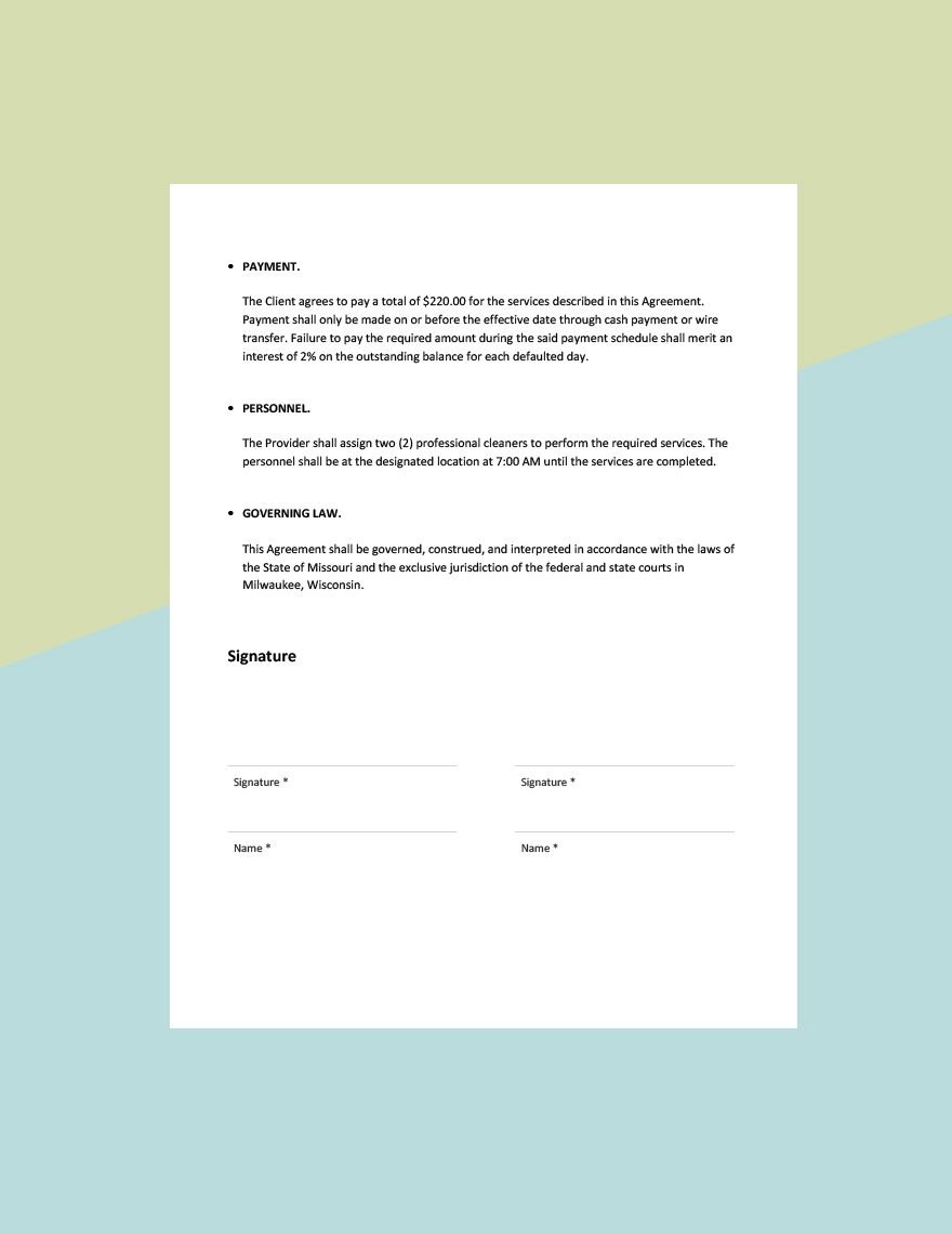 Cleaning Service Agreement Template