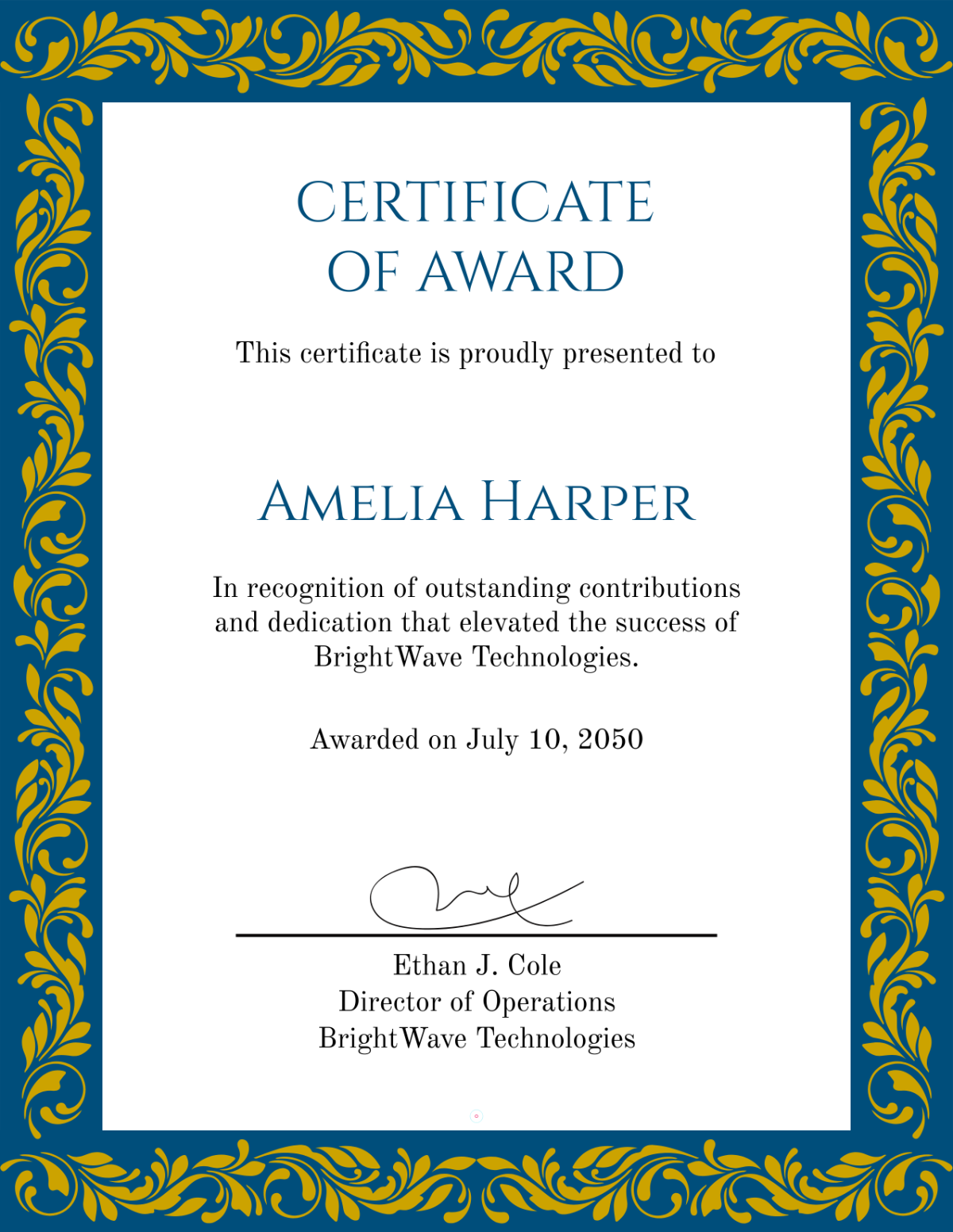 Free Vertical Award Certificate Template to Edit Online