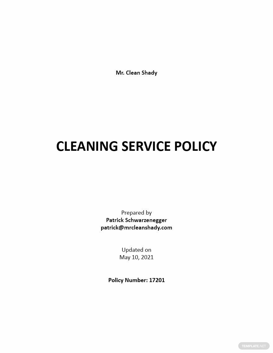 Free Simple Cleaning Service Policy Template