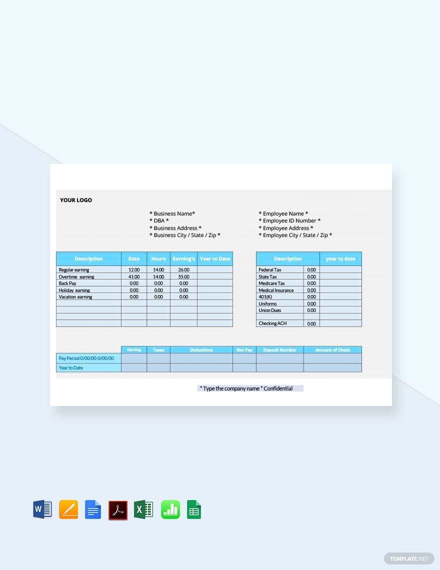 Simple Employee Pay Stub Template