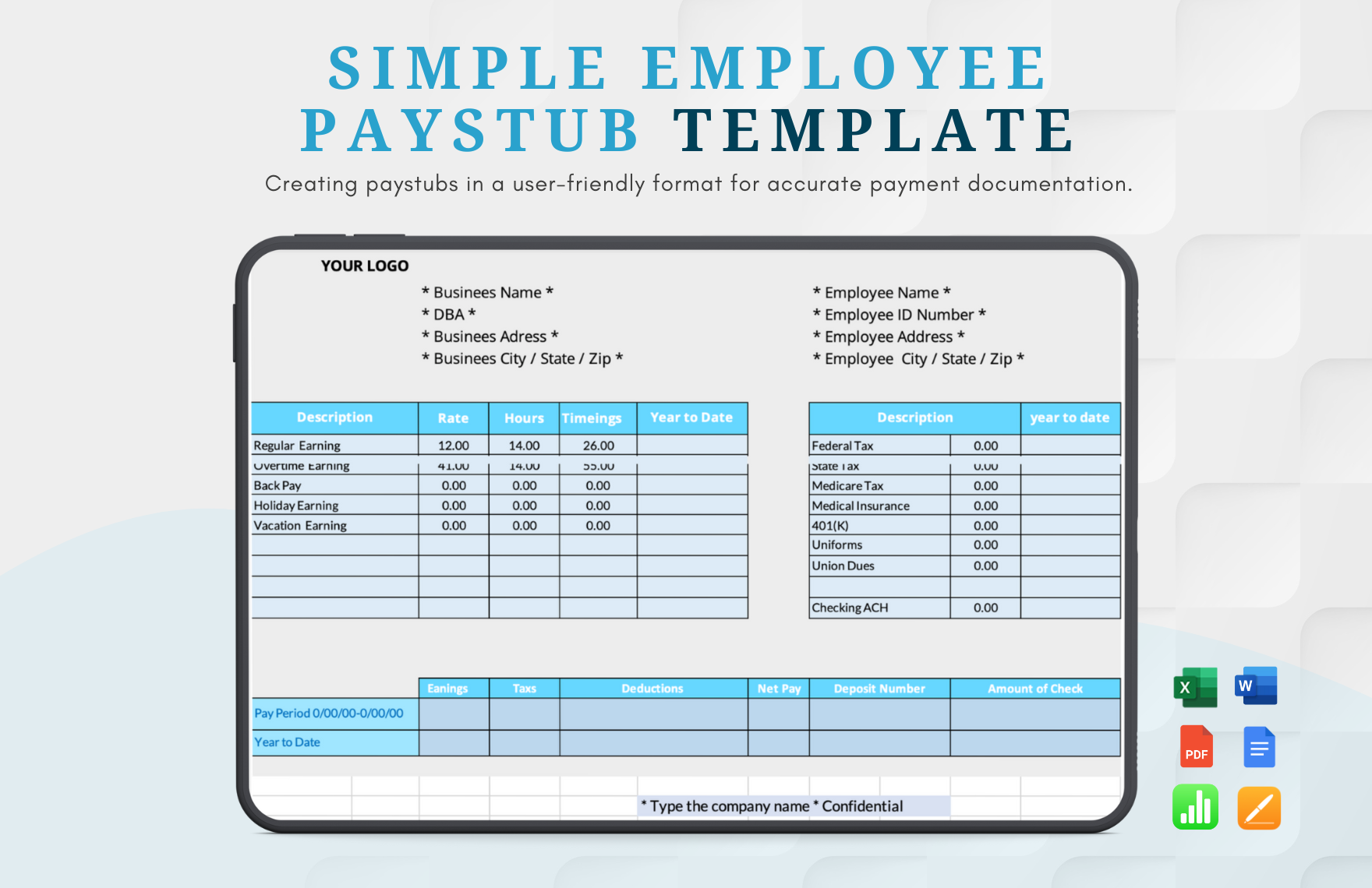 Simple Employee Pay Stub Template