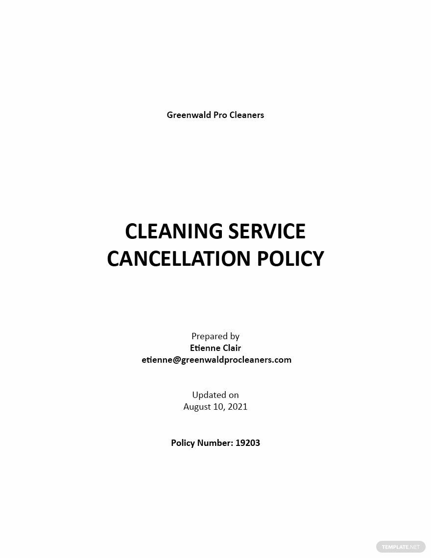 Free Cleaning Service Cancellation Policy Template
