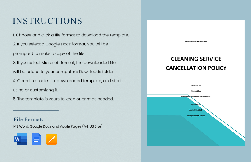 Cleaning Service Cancellation Policy Template