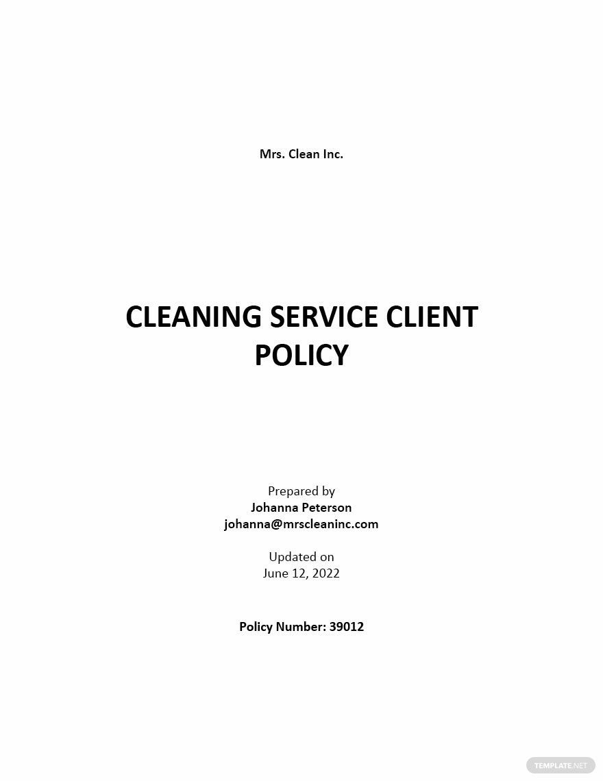 Free Cleaning Service Client Policy Template