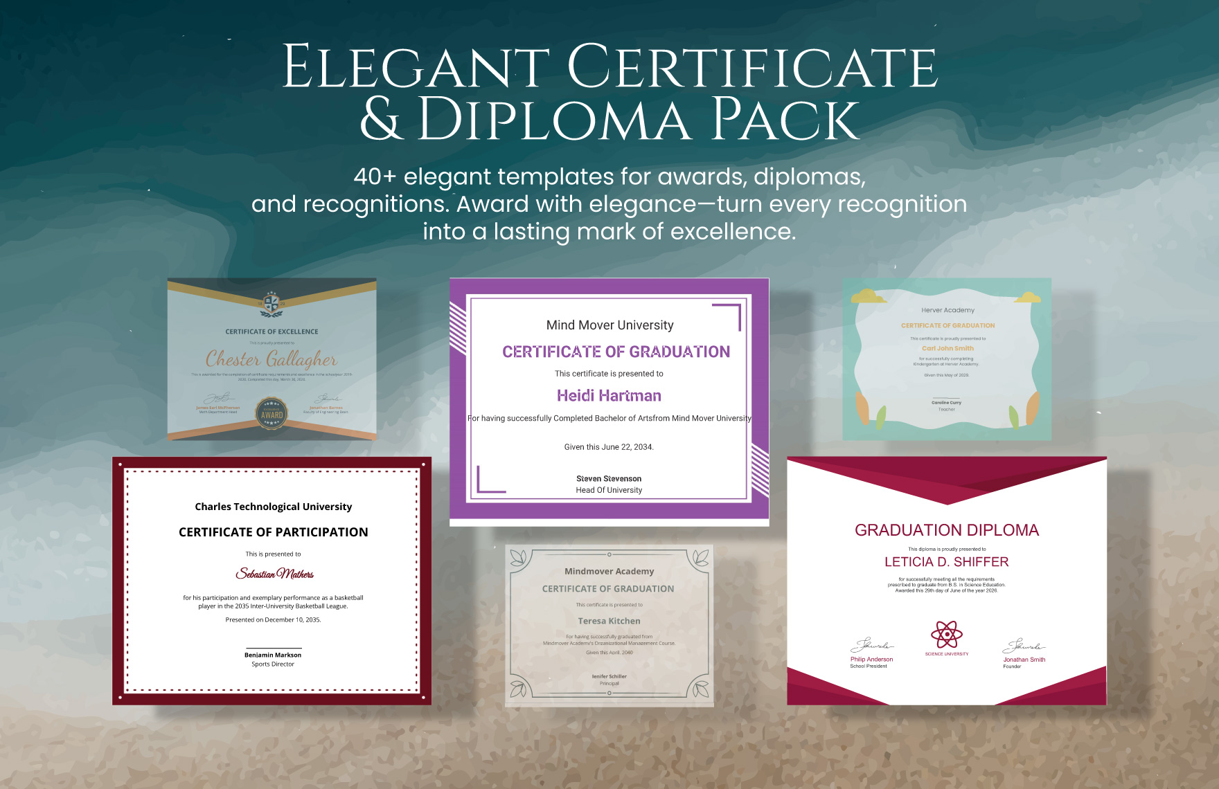 40+ Elegant Certificate & Diploma Template Bundle