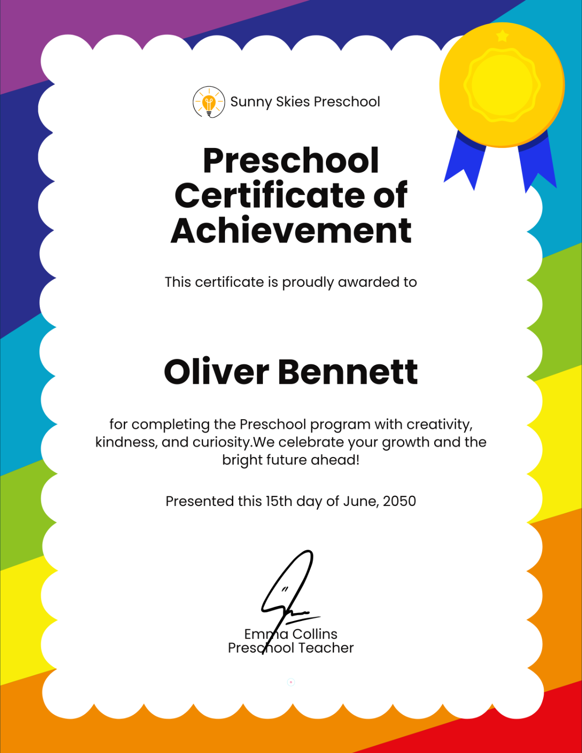 Free Colorful Preschool Certificate Template to Edit Online