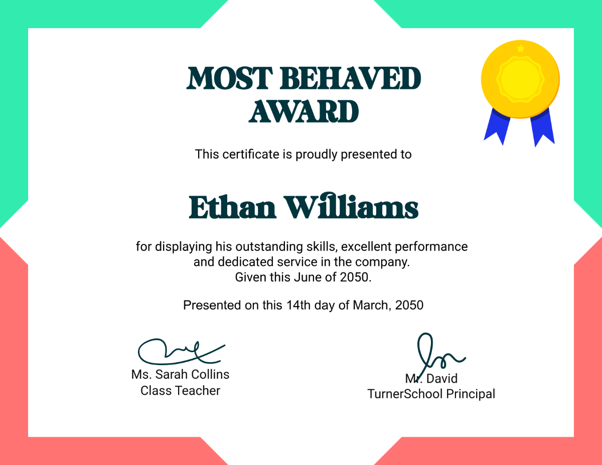 Free Most Behaved Certificate for Kids Template to Edit Online
