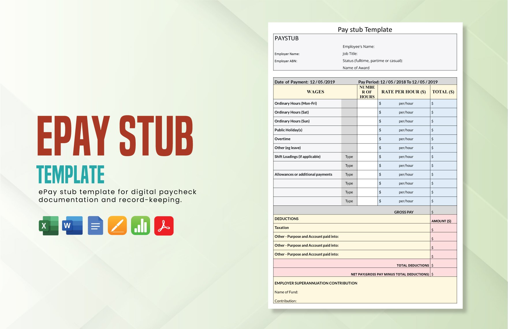 ePay Stub Template in Word, Google Docs, Excel, PDF, Apple Pages, Apple Numbers