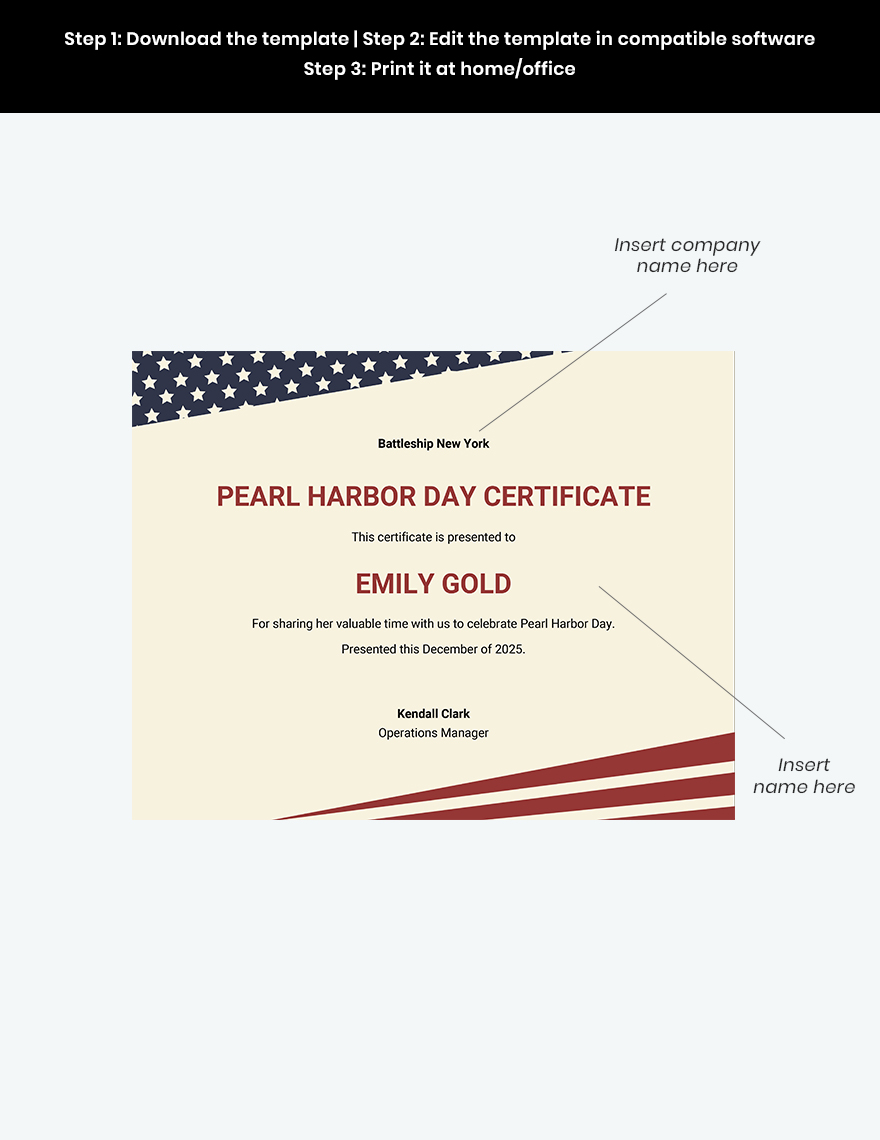 Pearl Harbor Day Certificate Template