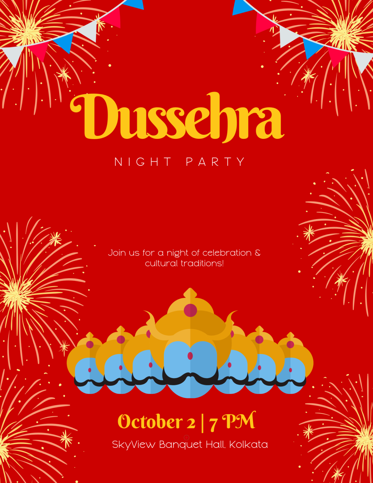 Free Red Dussehra Party Flyer Template to Edit Online
