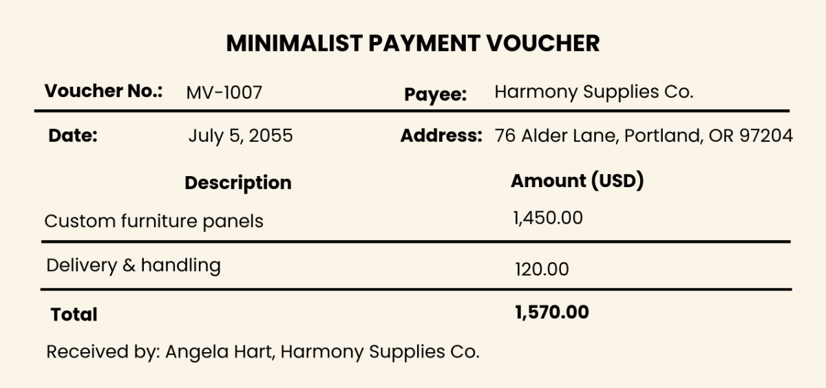 Free Minimalist Payment Voucher Template to Edit Online
