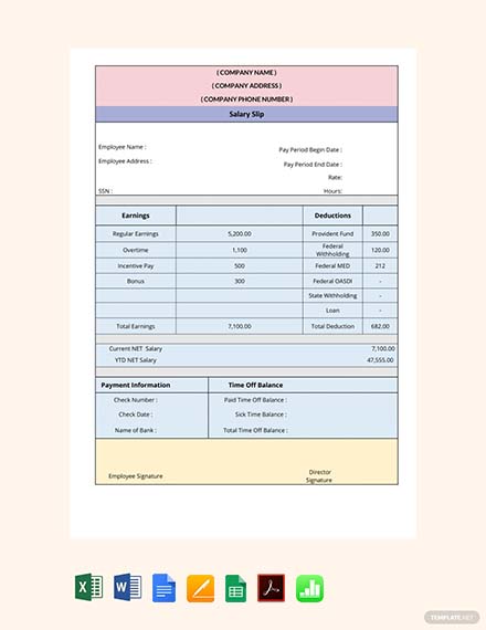 Earning Statement Pay Stub Template Pdf Word Excel Apple Pages Google Docs Google Sheets Apple Numbers