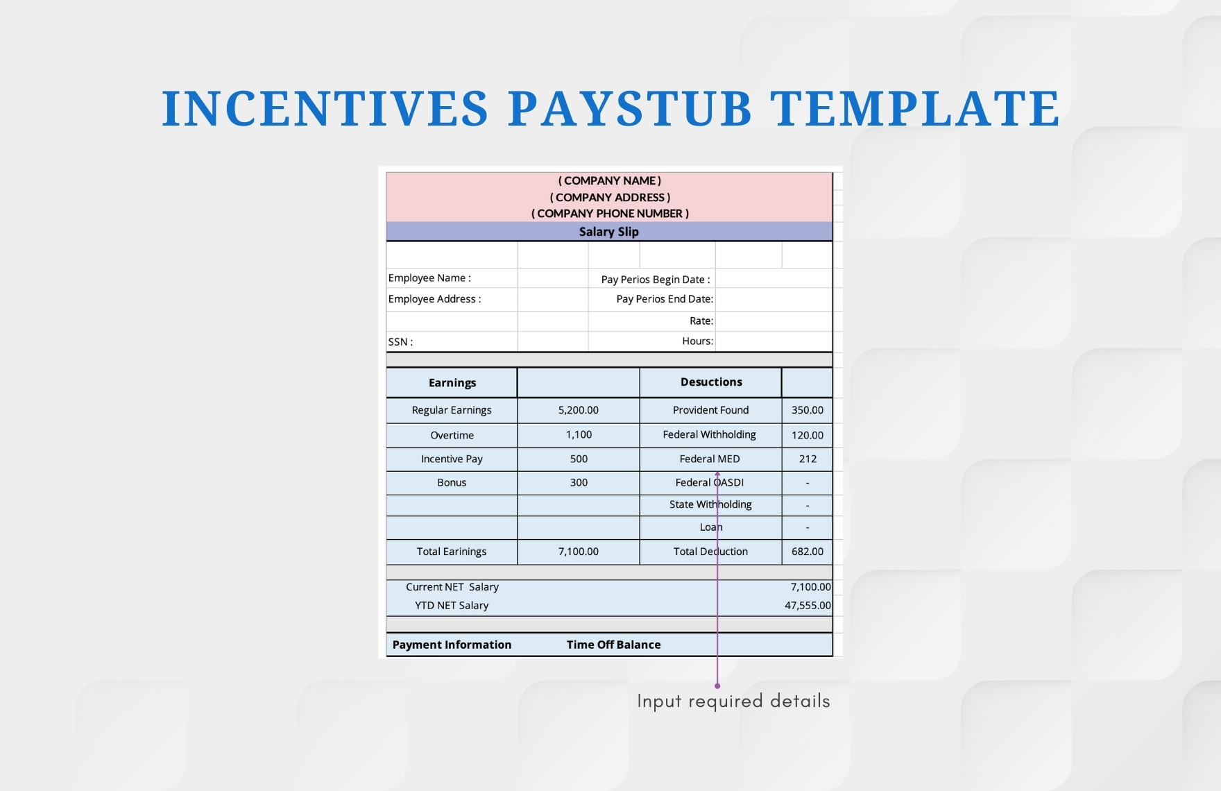 Incentives Pay Stub Template