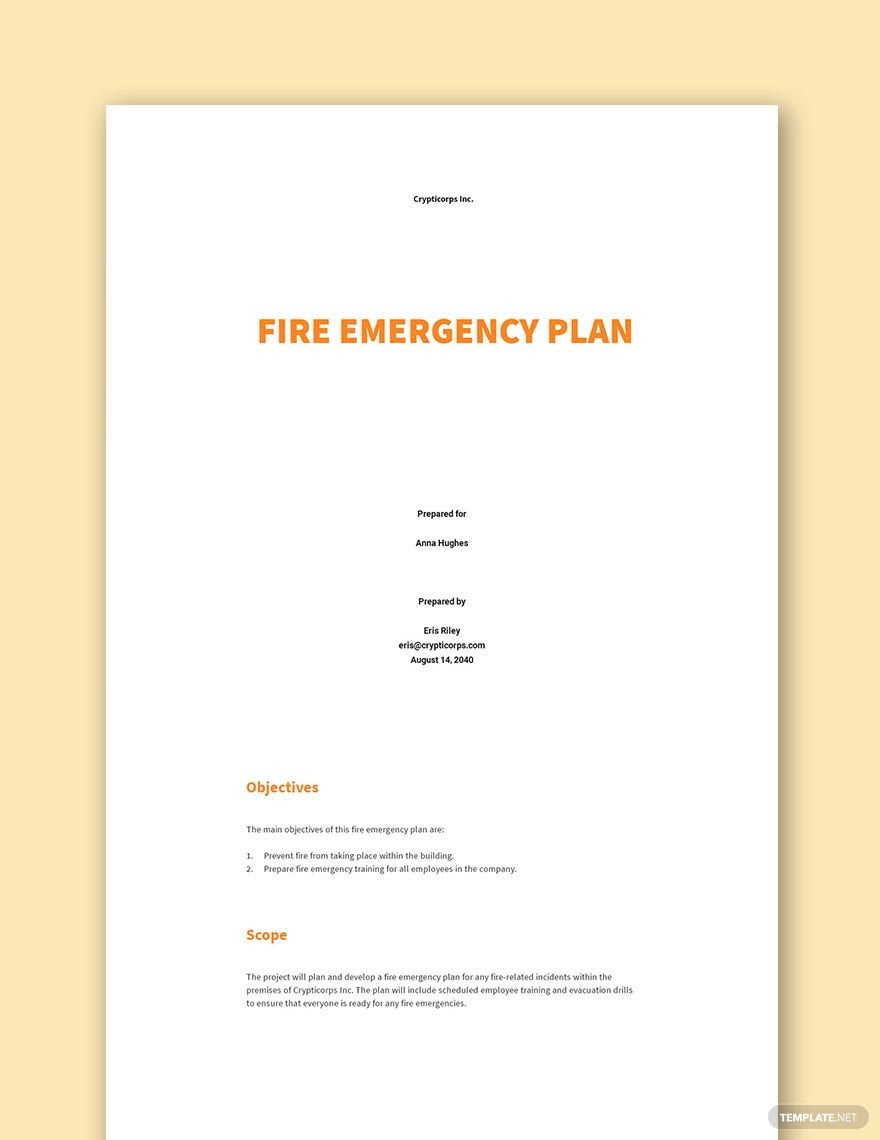 Fire Emergency Plan Template