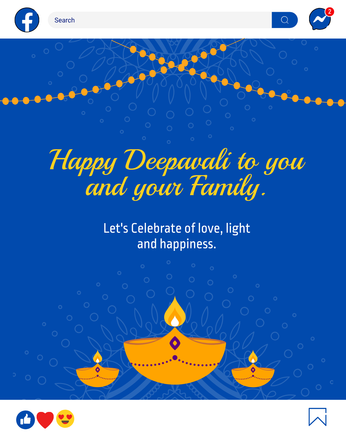 Free Happy Deepavali Facebook Post Template to Edit Online